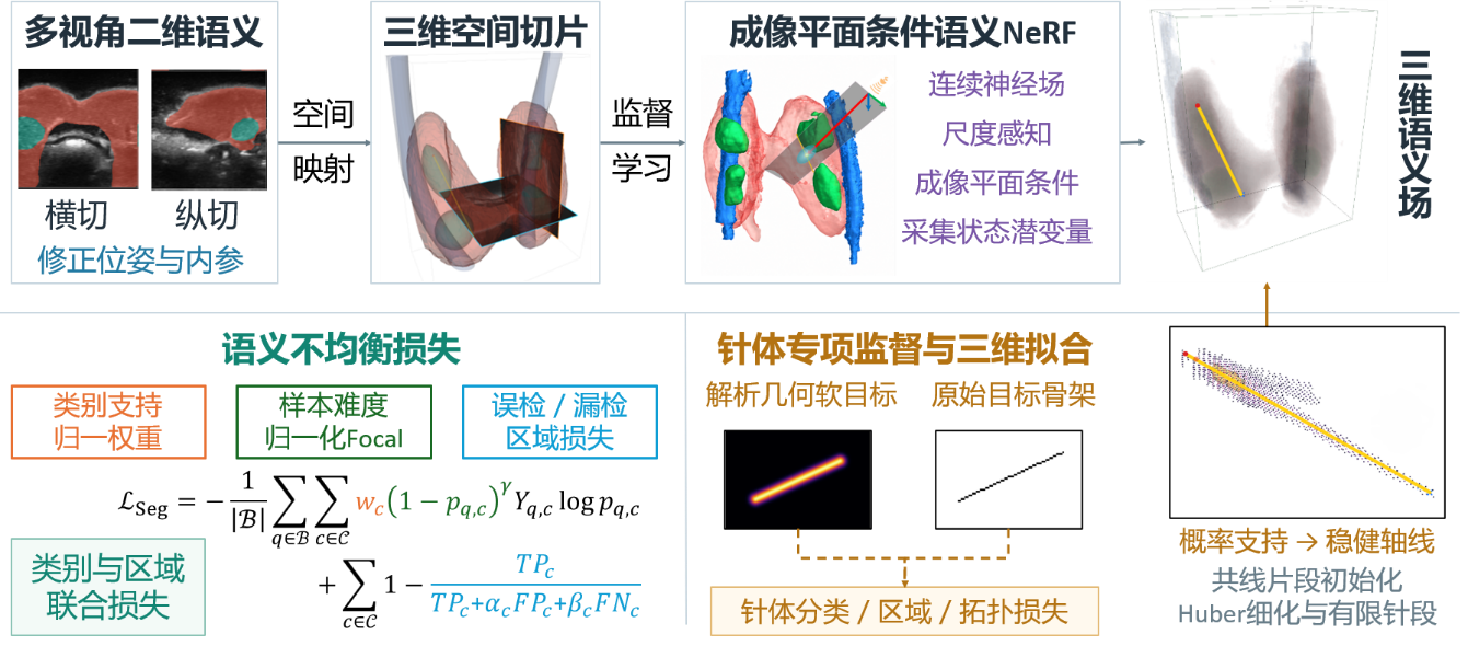 成像平面条件语义NeRF与针体几何恢复的总体框架